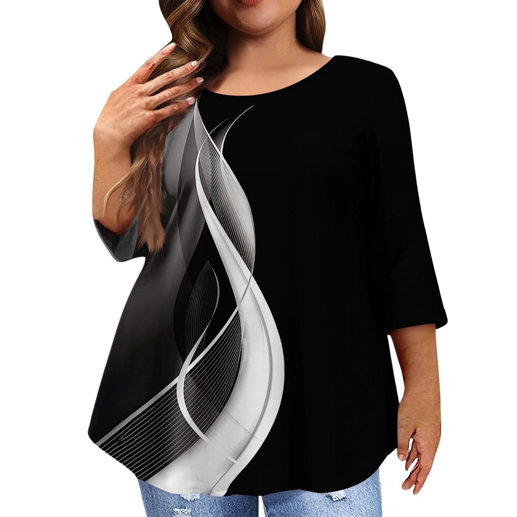 Women's Fashion Casual Round  Neck 3/4 Sleeve Oversized Top