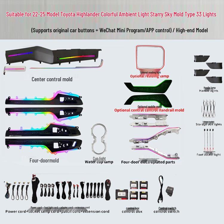 64-Color Ambient Atmosphere Lights for Toyota Highlander: Dynamic Interior Lighting with 18 Modes