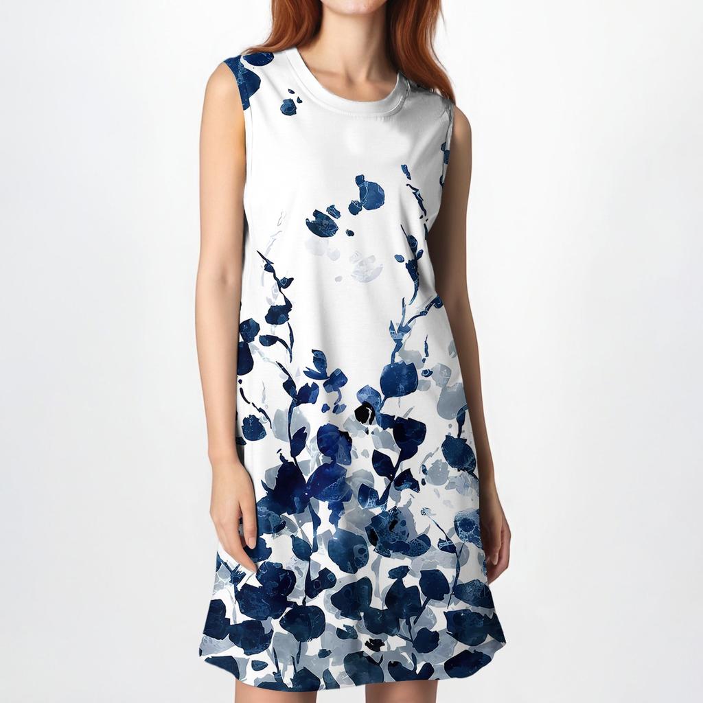 Women's Fashion Casual Print Round Neck Sleeveless Short Dress
