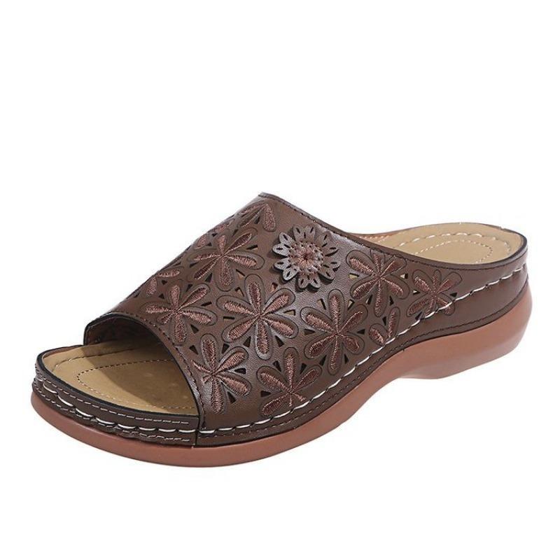 Large Size Women's Shoes Summer New Flowers Fish Mouth Sandals Hollow Slope Heel Cool Slippers Women