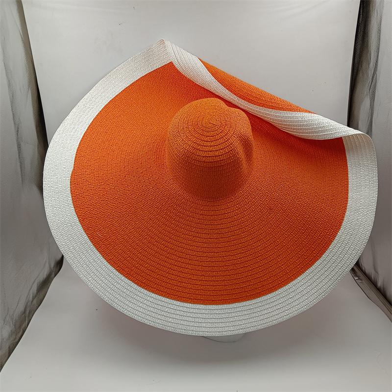 

White punk straw hat 25cm large brim hat sale sun hat ultra-thin breathable summer sun hat straw hat travel men and women 56-58cm