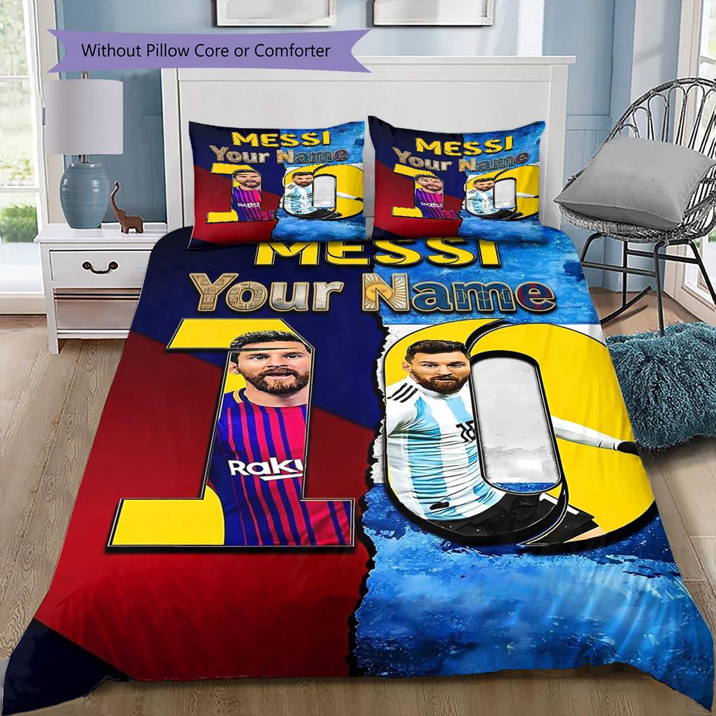 Messi Fan Artwork Custom Name Pattern Bedding Quilt Set Quilt Cover Pillowcase Home Birthday Gift(1 * duvet cover + 2 * pillowcase, without core)