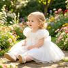European & American Princess Puff Sleeve First Birthday Dress for Girls
