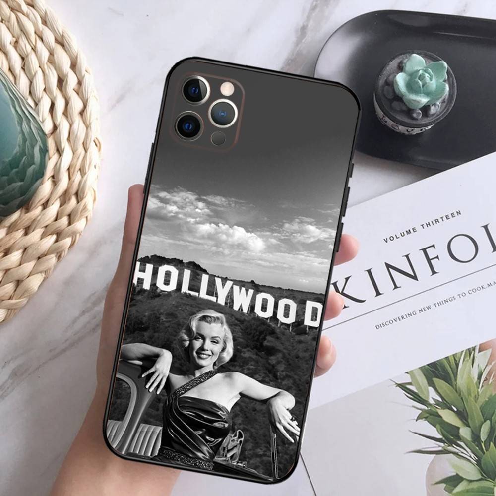 Sexy Mädchen M-Marilyn M-Monroe Handyhülle Für iPhone 16,15,14,13,12 Mini 11 Pro XR,X,XS,MAX 7,8 Plus Silikon Hülle Weich Schwarz