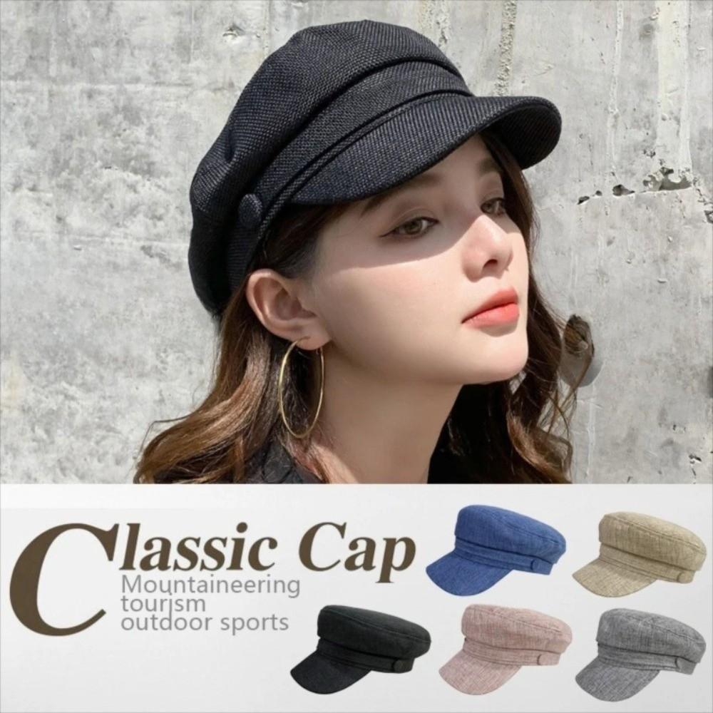 Cotton Linen Fashion Octagonal Cap Visor Hats Navy Hats Breathable Ladies Flat Cap  Autumn Summer