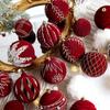 4pcs Sparkling Wine Red Flocking Christmas Balls 6/8cm Christmas Tree Decoration  2024 New Year