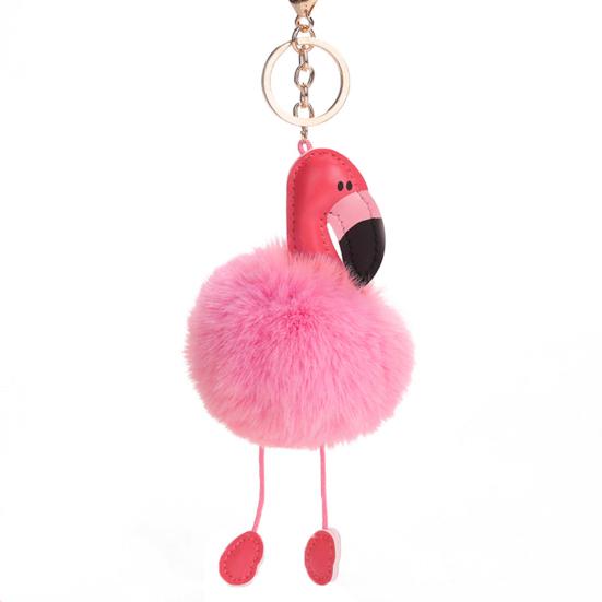 

Key Chain PU Leather Flamingo Shape Lightweight Adorable Fur Ball Fluffy Key Chain for Daily Wear рожевий