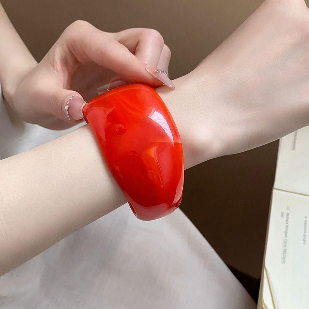 Colorful Retro Acrylic Bangle Minority Design Geometric Hand Ring Irregular Wide Bracelet Party