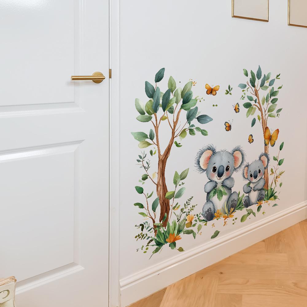 2 Pz Cartone Animato Koala Farfalla Foglie Verdi Camera da Letto Soggiorno Casa Sfondo Abbellimento Decorazione Adesivi Murali