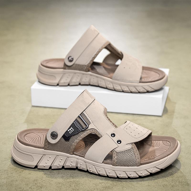Fashion Men's Outdoor Mesh Beach Shoes Summer Youth Breathable Non Slip Soft Sole Casual Sandals Fashion Dual-purpose Driving Slippers