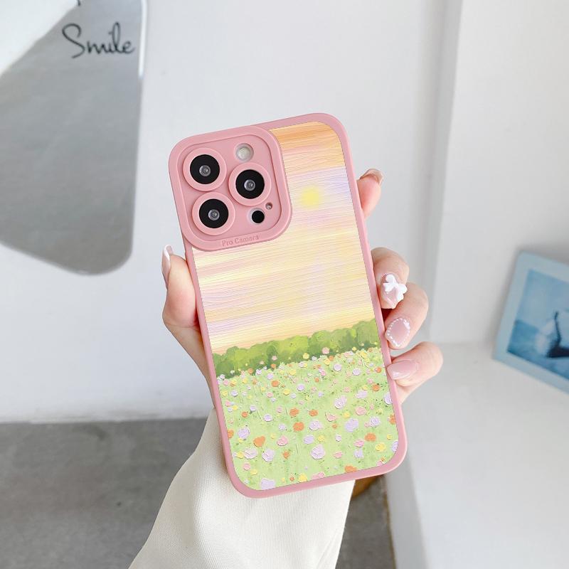 Art Oil Painting Flowers Phone Case For iPhone 14 11 12 13 Pro Max For iPhone XS X XR 7 8 Plus SE2 Soft Silicone Back Covers