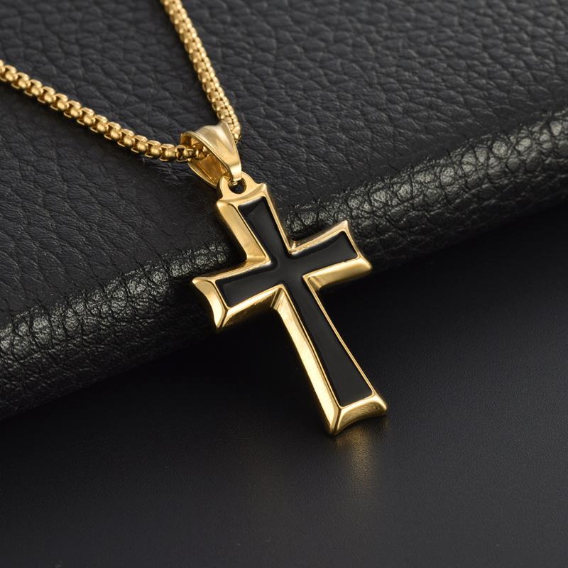 Mens Stainless Steel Cross Pendant Necklace Hip Hop Vintage Box Chain Jewelry Gift