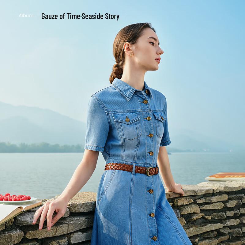 Navigare Women's Short Sleeve Casual Denim Shirt Dress