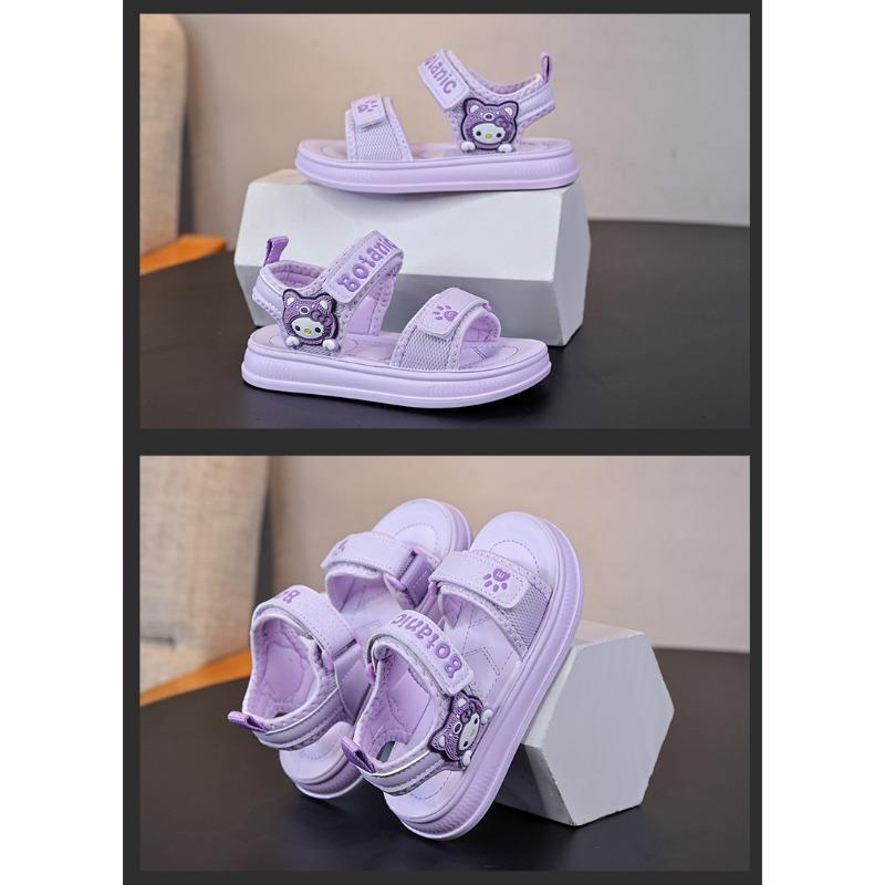 New Spring/Summer Kids' Open-Toe Beach Sandals - Adorable Bear Print Girls' Sandals with Hook & Loop Closure