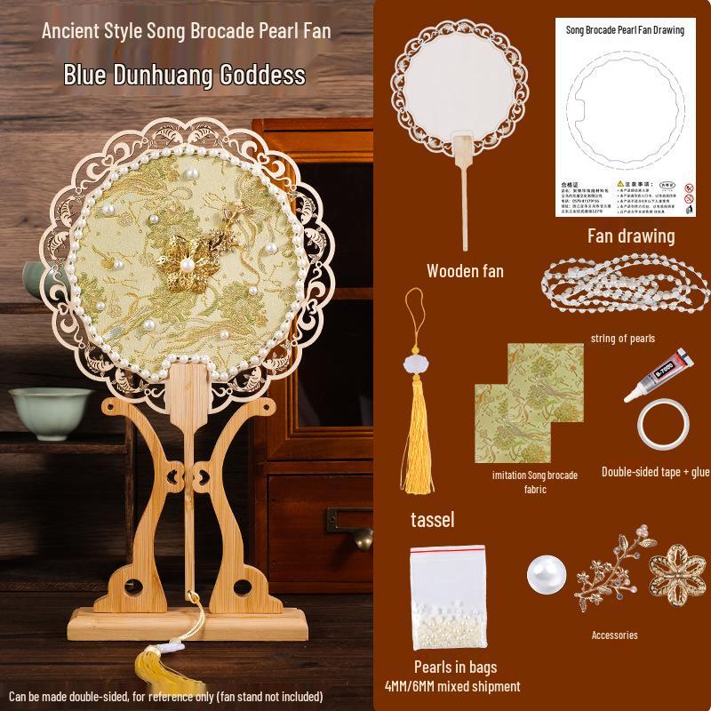 Handmade DIY Song Jin Pearl Fan Kit – Chinese Style Gift for Mother's Day, Team Building, and Salons