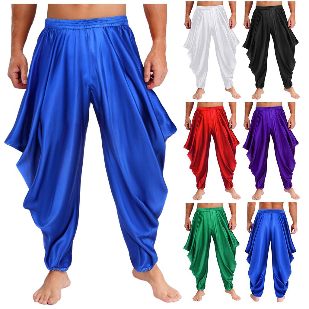 Herren Arabischer Prinz Haremshose Elastischer Bund Satiniere Weite Hose Cosplay Modebekleidung