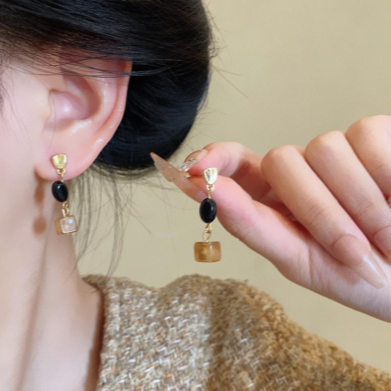 Осенние и Зимние Янтарные Квадратные Серьги Женственность Гвоздики Серьги Маillard