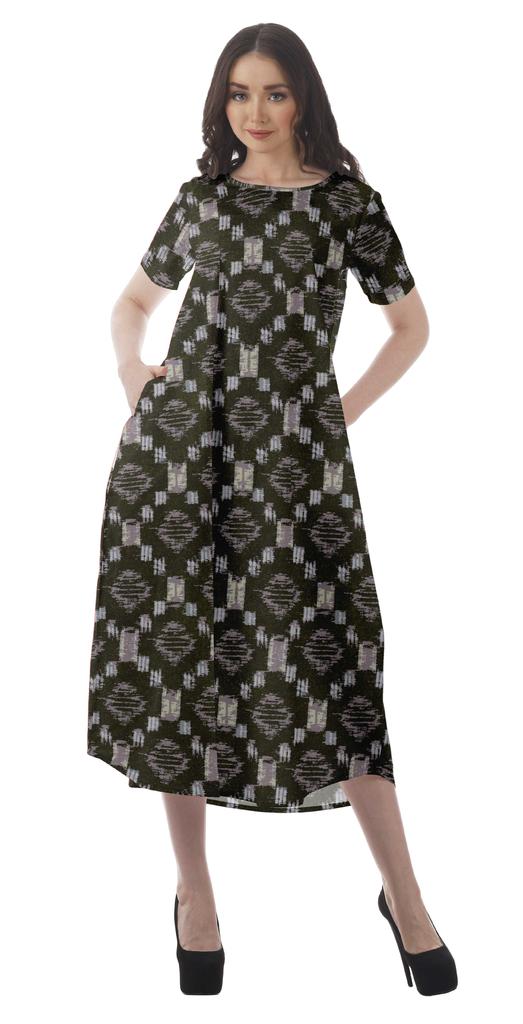Moomaya Printed Sun Dresses Women Short Sleeve Cotton Flex Party Dress