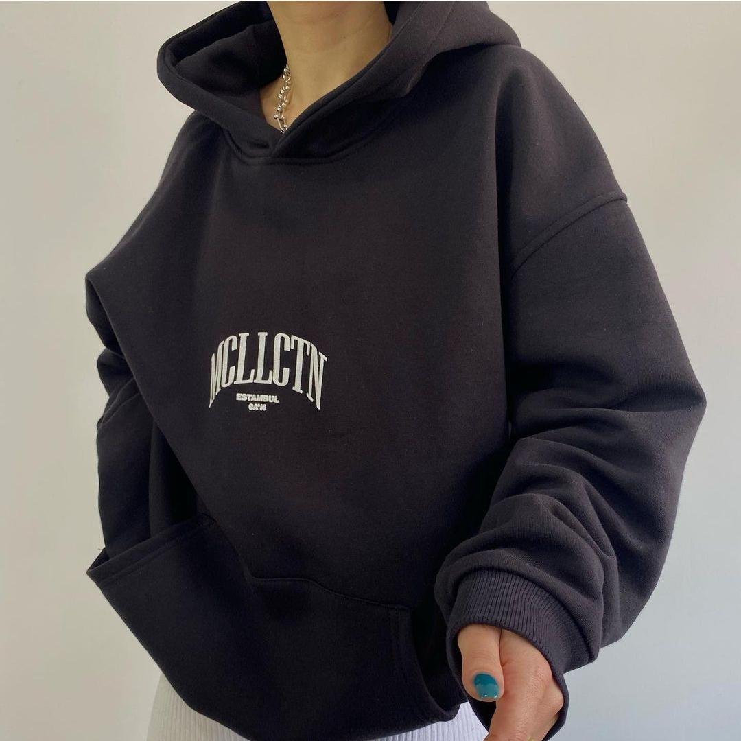 

BITCED Женский повседневный модный топ с буквенным принтом и длинными рукавами, женская толстовка с капюшоном XL чёрный