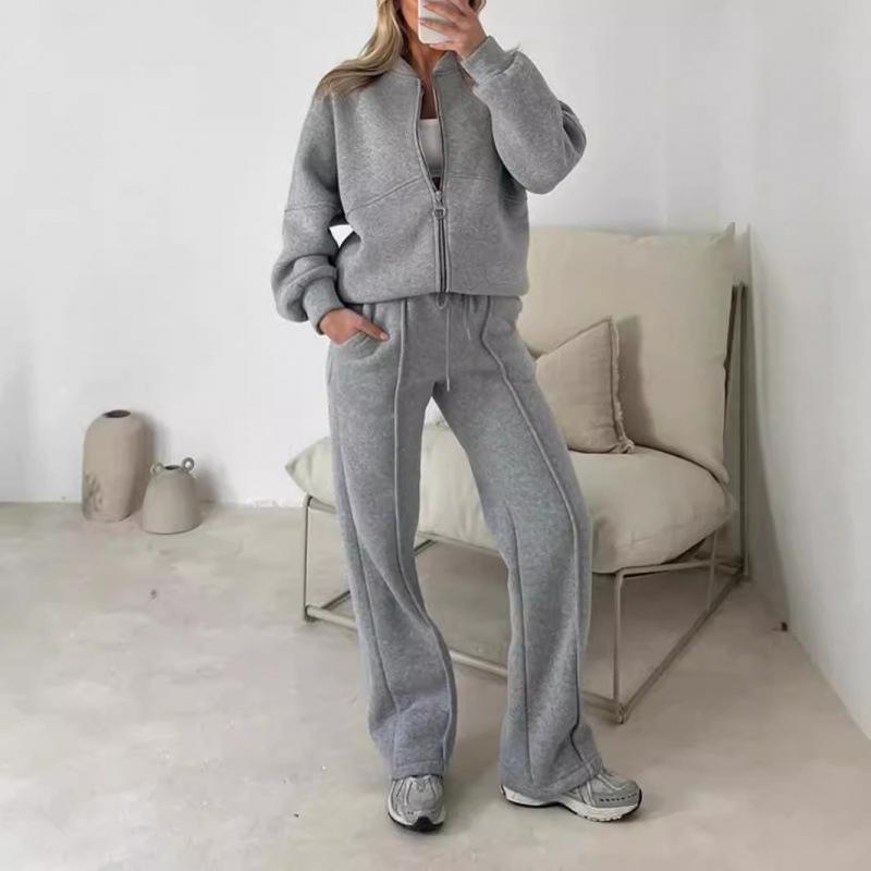 2025 Women's Stylish Solid Color Casual Hoodie & Long Pants Set