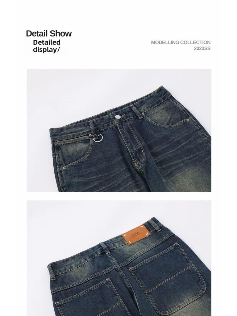 Unisex High-Street Retro Distressed Straight-Leg Jeans