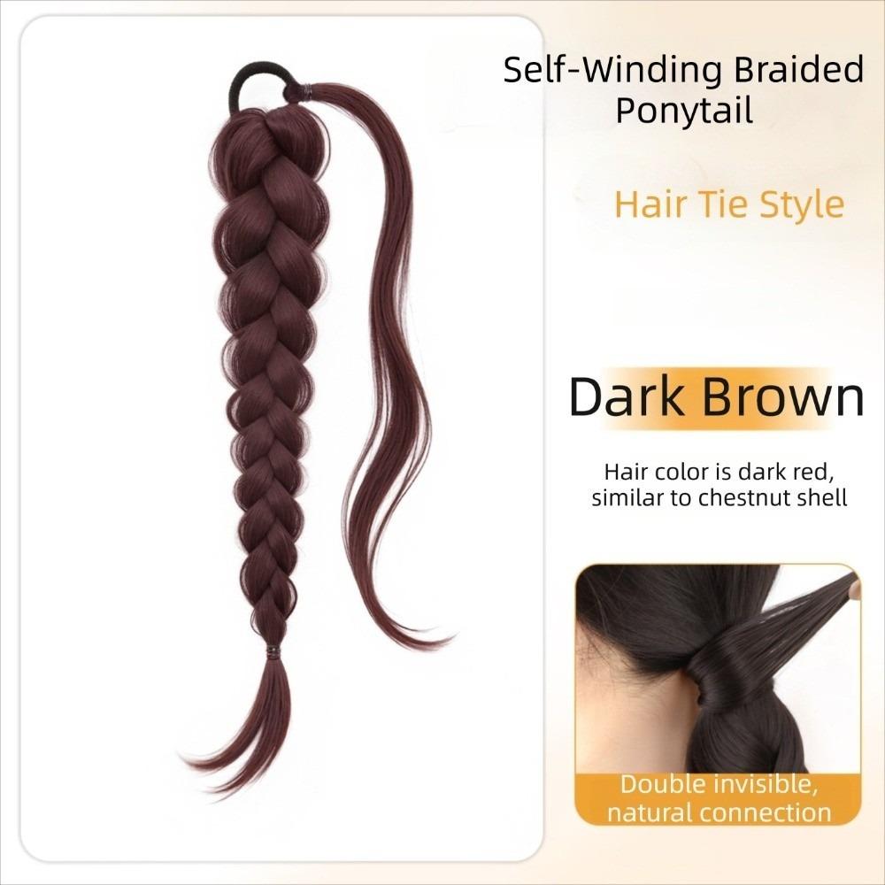 

Elegant Synthetic Wig Braid Elastic Band Low Braided Hair Piece Daily Use темно-коричневого