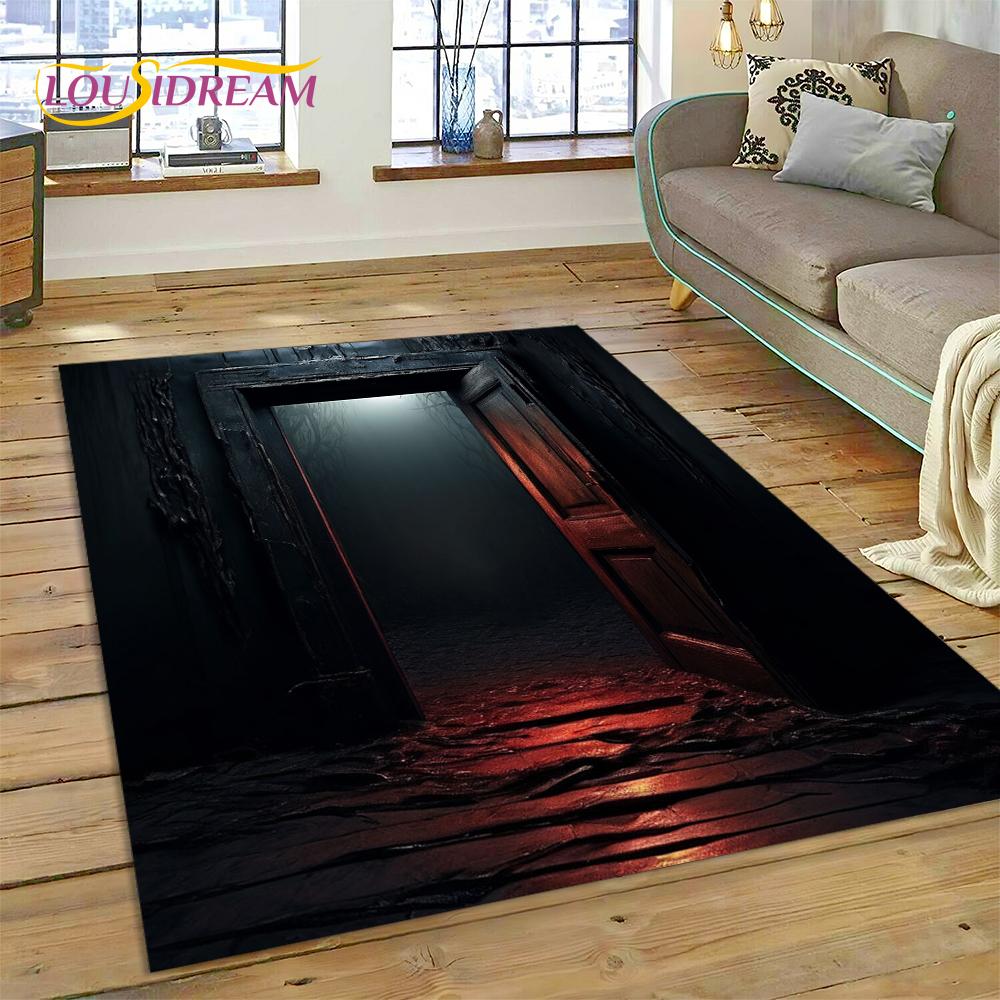 3D Illusion God's Temple Door Gate Carpet Rug for Living Room Bedroom Home Sofa Decoration,Kids Play Area Rug Non-slip Floor Mat