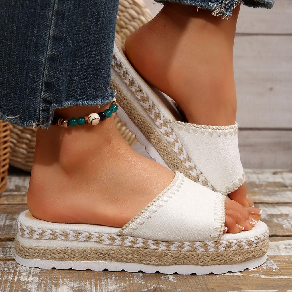 Women'S Platform Slip Sandals Fashionable And Casual Solid Color Fabric Upper Women Heeled Sandals Sandals Women Size 8 Wedge