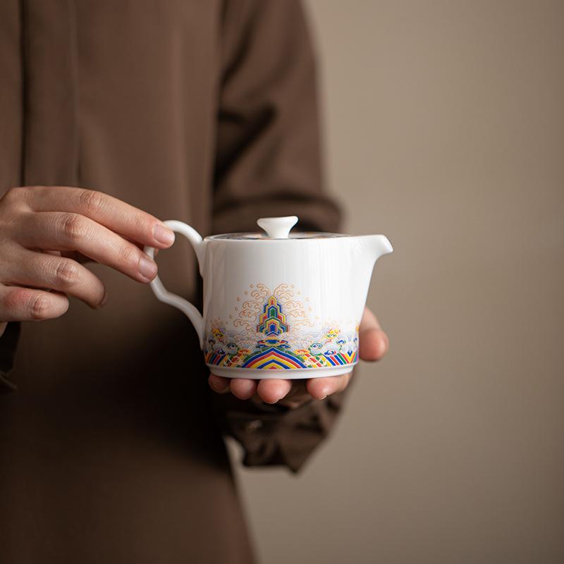 Weiße Porzellan-Teekanne Haushalt Keramik kleine Glockenkanne Einzelkanne Büro-Teekanne Teebereiter exquisit, schlicht und hochwertig