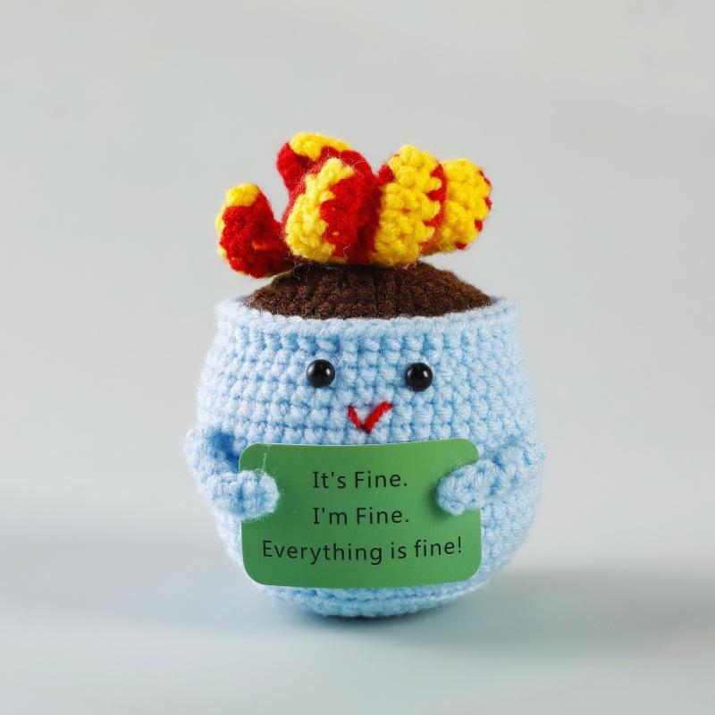 Handmade Crochet Emotional Support Dumpster Fire Doll With Positive Card Funny Knitted Dumpster Desktop Ornaments Christmas Gift