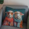 2D Flat- #Cozy Farmhouse Sheep Couple Throw Pillow Cover Cute Winter Knit Style Decorative Cushion Case