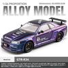 Simulation 1/24 Nissan GTR Alloy Racing Car Model with Sound Light Collection Miniature Voiture Toy Vehicle Children Boy Gift
