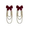 Korean sweet fringed diamond flocking bow long fringed earrings personalized chain earrings