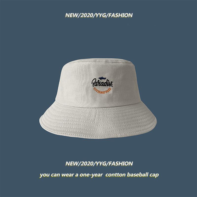 Stylish Unisex Cotton Bucket Hat With Shark Embroidery Breathable And Sunblock
