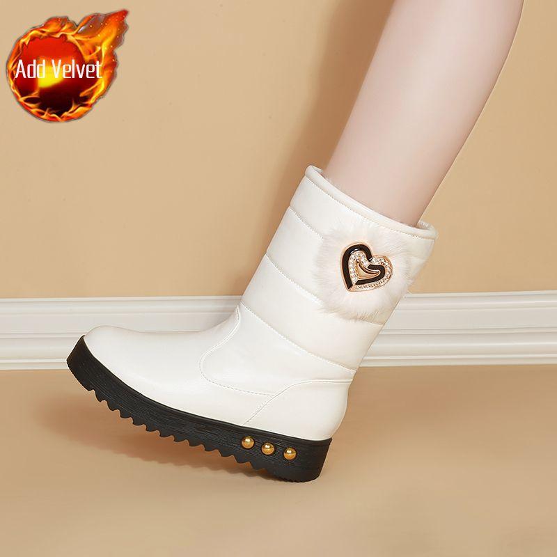 

Модные водонепроницаемые кожаные ботинки-дутики на толстой подошве с круглым носком для женщин, зима 2025, дизайнерская новинка, роскошные женские ботинки до середины икры, по акции 41