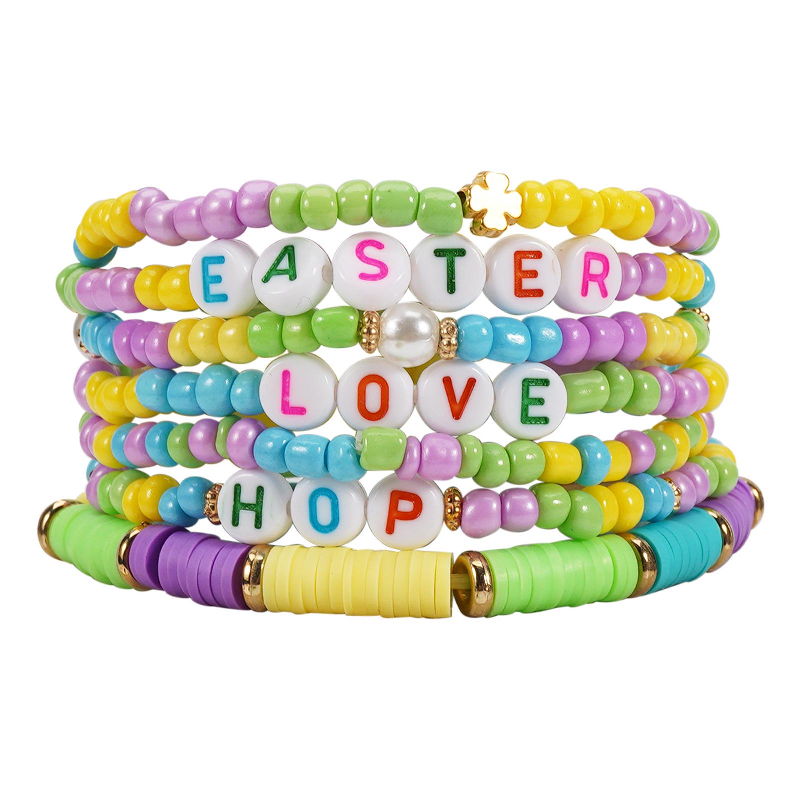 Богемный Пасхальный Браслет: Цветы и ракушки из цветной полимерной глины, Милый дизайн с бусинами для девочек