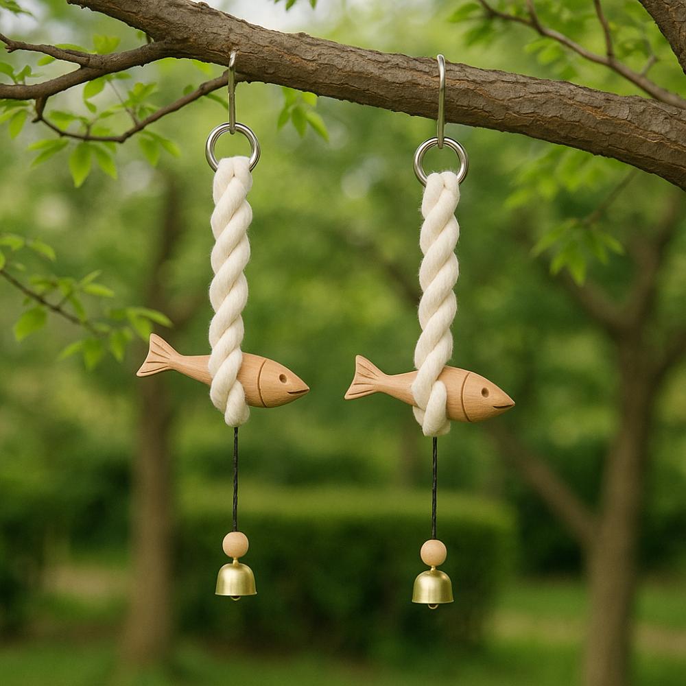 

Marine Beach Themed Wood Fish Sculpture Hand Carved Fish Door Chimes Wall Art S