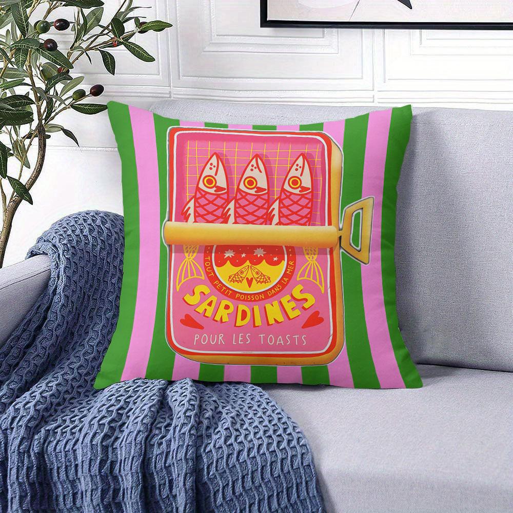 Sardines green pink stripe square Jacquard Pillow Cover for Sofa Office Waist Cushion Cover Home Decorative Pillowcase