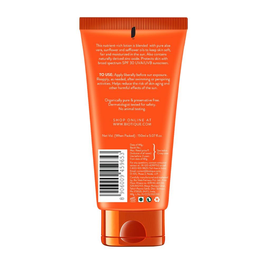Biotique Aloe Vera Sunscreen SPF 30+ UVB Protection 150ml Ultra Lightweight Cream For All Skin Types Daily Use
