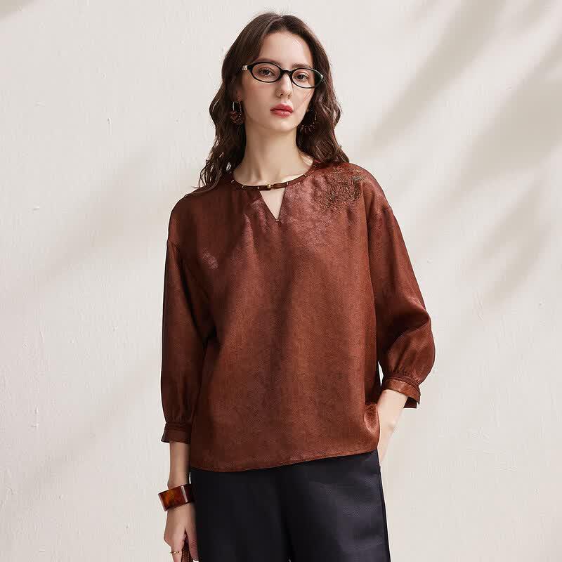 Zhaojun 2026 Spring/Summer Heavy Silk Embroidered Beaded Seven-Quarter Sleeve Top