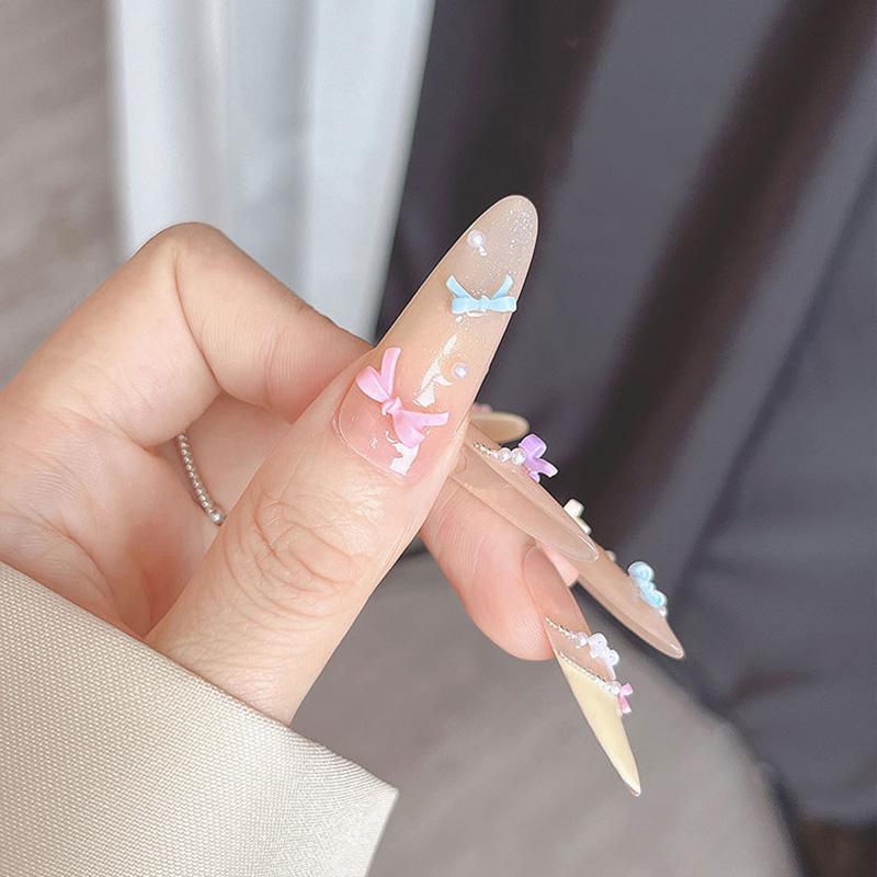 50Pcs Colorful Bow Nail Art Parts Charms Bulk Shiny Mini Resin Ribbon Nail Rhinestones Diy Summer Nail Art Decor Accessories