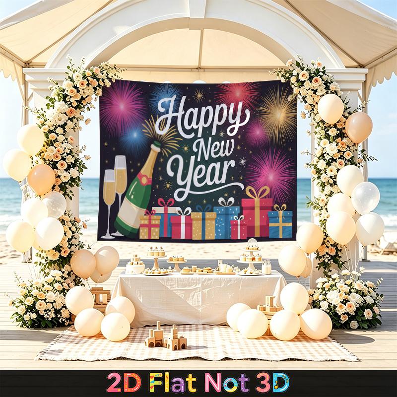 Party Backdrop New Year Fireworks Flat Champagne Multi Layered Celebrations Photo Booth Decor Front Door Decor