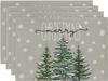 4/6pcs Pine Tree Snowflake Print Single-Sided Christmas Placemat Set for Winter Holiday Table Decor