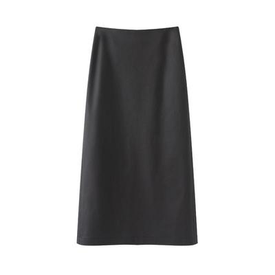 Autumn 2025 Elegant Brown PU Leather Slit Skirt for Women