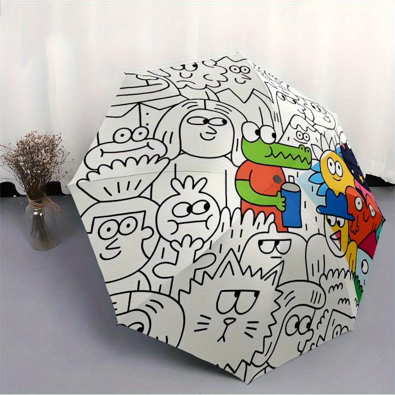 1pc Cute graffiti Automatic Open/Close Umbrella with Windproof, Functional Design, 8-Rib Sturdy Canopy