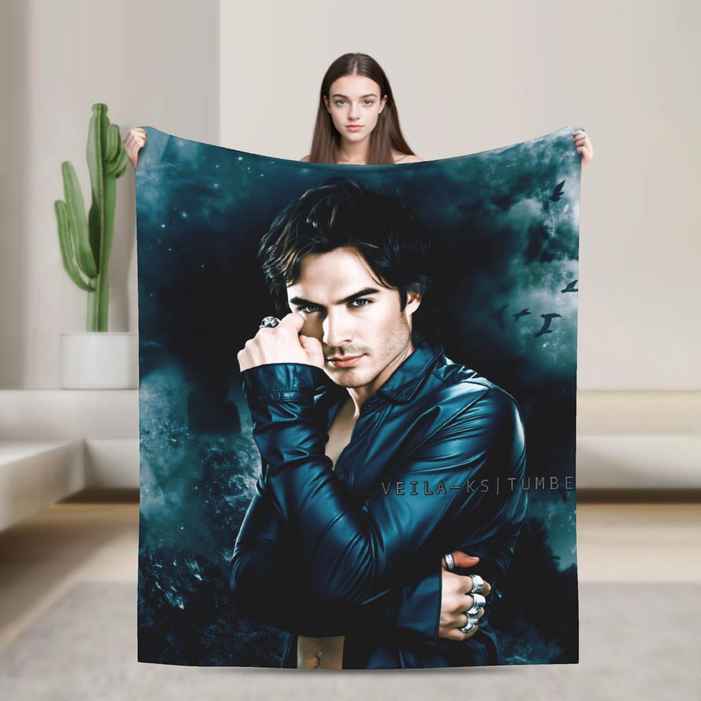The Vampire Diaries Damon salvatore Blanket Super Warm Plush Bedding Throws For Home Decor Travel Office Flannel Bedspread Bed