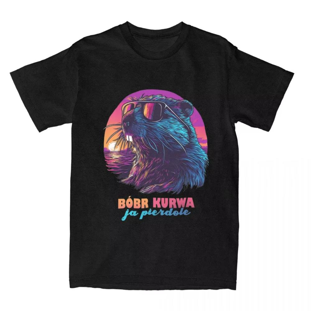 Summer T Shirt Synthwave Polish Beaver Meme Bobr Bober Kurwa Men Women TShirts Novelty Tee Shirt Streetwear Design Cotton Tops
