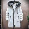 Men's Winter Fleece-Lined Hooded Mid-Length Printed Cotton Coat - Trendy & Warm Casual Jacket