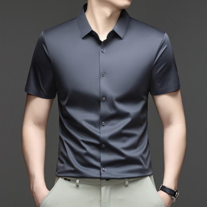 Men's White Ice Silk Seamless Short Sleeve Dress Shirt For Business And Casual Wear