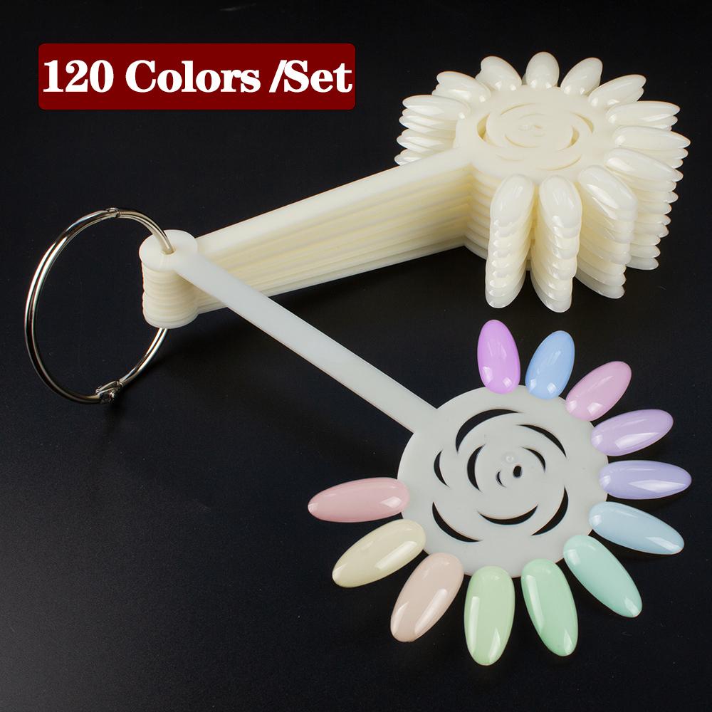 50pcs False Nail Tips Fake Nail Art Fan Shaped Palette Card Display Acrylic Practice Color Chart For Nail Polish With Ring Clear